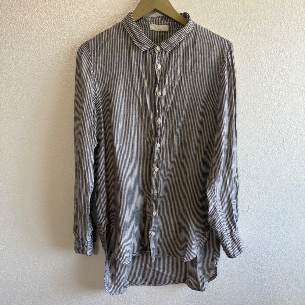CP Shades Size Medium Blue White Striped Linen Long Sleeve Button Up Shirt